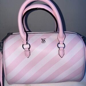 Victoria's Secret Pink and White Striped Dome Satchel